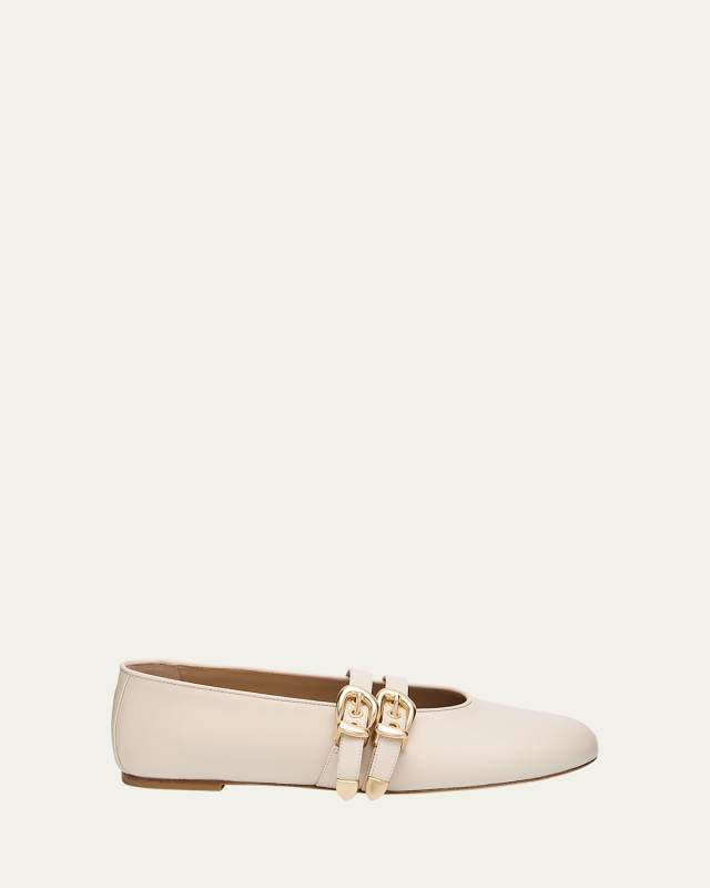 Maven Leather Dual Buckle Mary Jane Ballerina Flats